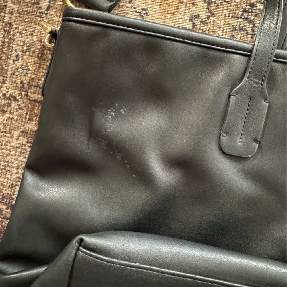 TUSHBABY Tote Diaper Bag - Black Faux Leather Large